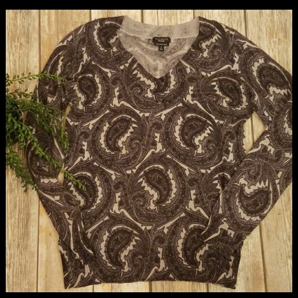 2/$35 TALBOTS Paisley Merino Wool V-neck Sweater Small - Picture 1 of 4